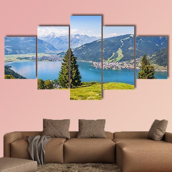 Salzburger Land With Lake Canvas Wall Art-5 Star-Gallery Wrap-62" x 32"-Tiaracle