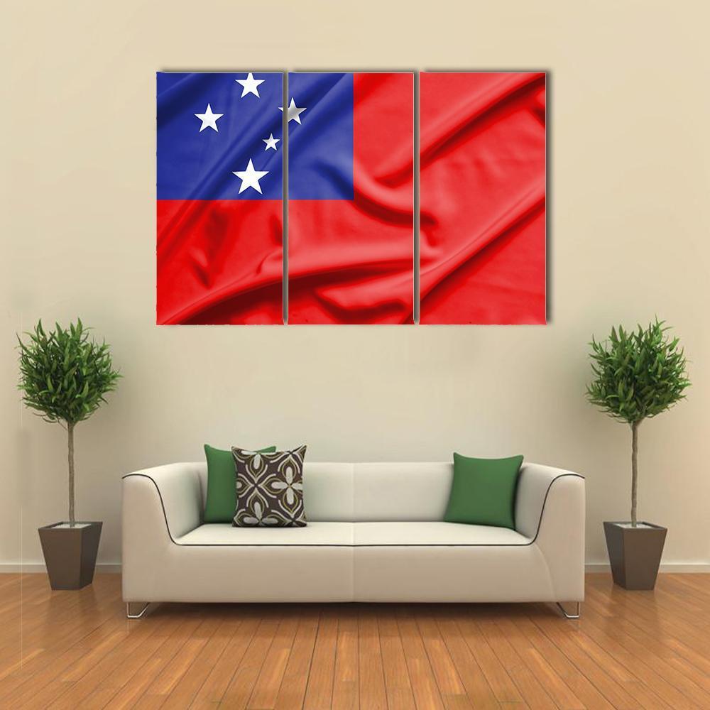 Samoa Flag On Silk Texture Canvas Wall Art-3 Horizontal-Gallery Wrap-37" x 24"-Tiaracle