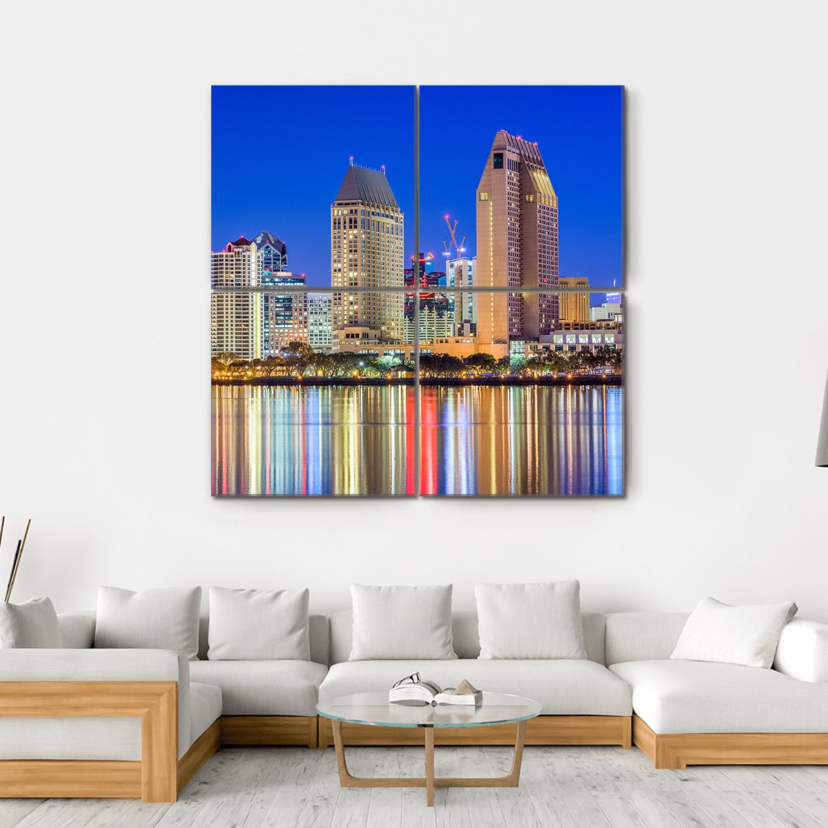 San Diego Downtown Cityscape At Night Canvas Wall Art-4 Square-Gallery Wrap-17" x 17"-Tiaracle