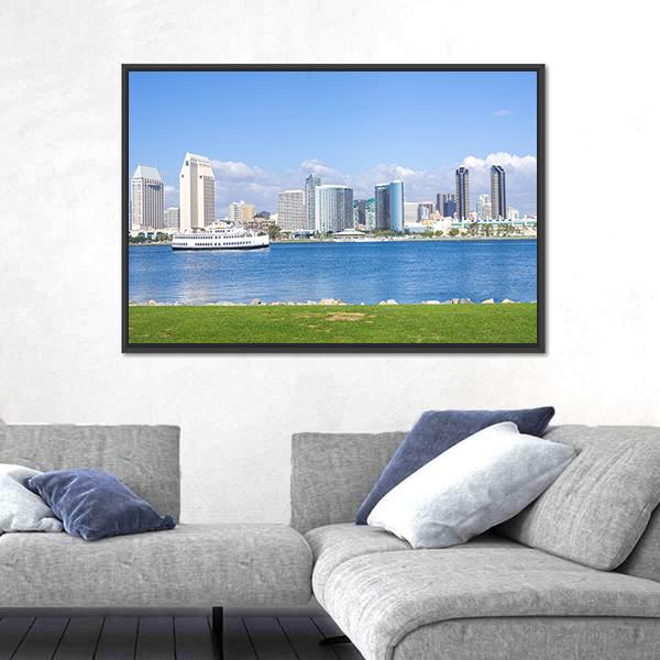 San Diego Skyline View From Coronado Island Canvas Wall Art-3 Horizontal-Gallery Wrap-25" x 16"-Tiaracle