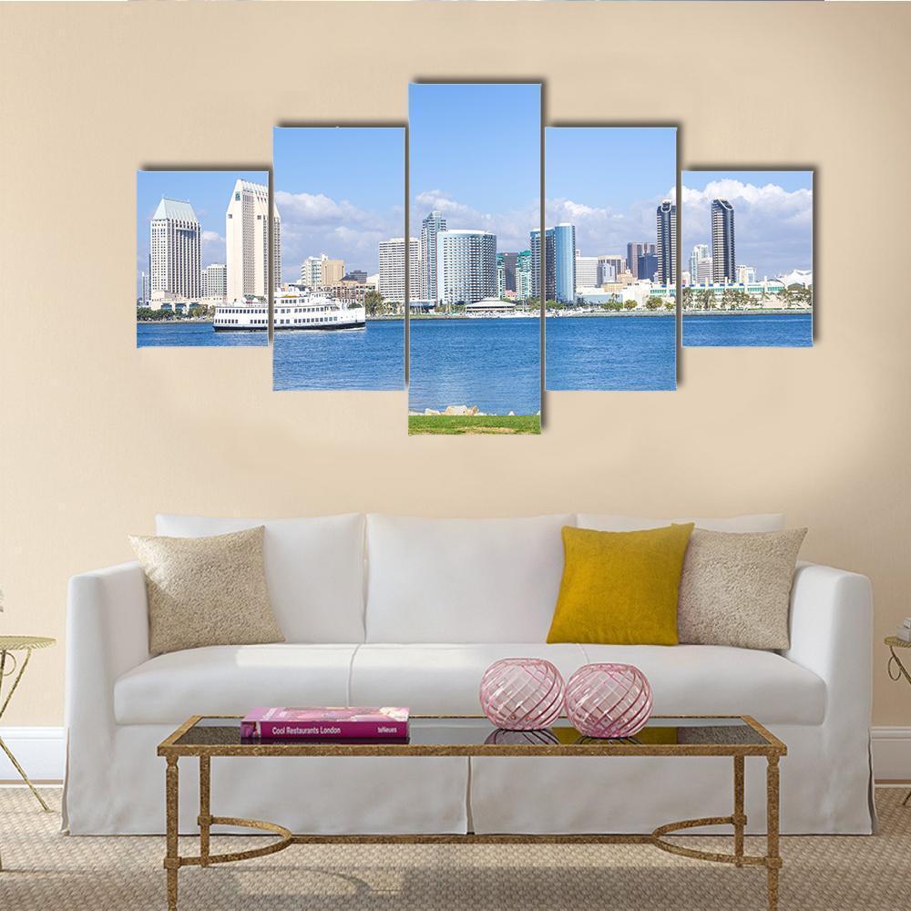 San Diego Skyline View From Coronado Island Canvas Wall Art-5 Star-Gallery Wrap-62" x 32"-Tiaracle