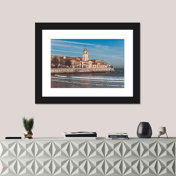 San Lorenzo Ocean Beach And San Pedro church Canvas Wall Art-1 Piece-Framed Print-20" x 16"-Tiaracle
