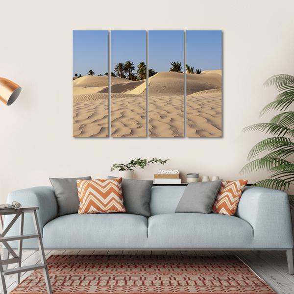 Sand Dune And Palm Tree In The Desert Canvas Wall Art-4 Horizontal-Gallery Wrap-34" x 24"-Tiaracle