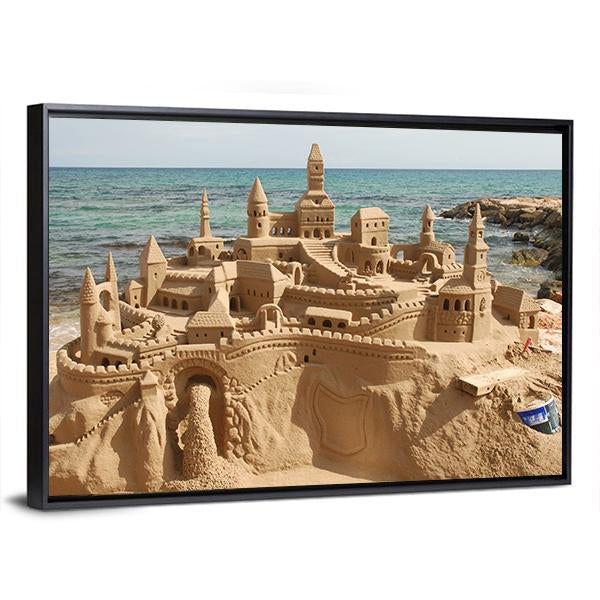 Sandcastle On Mediterranean Beach Canvas Wall Art-3 Horizontal-Gallery Wrap-25" x 16"-Tiaracle