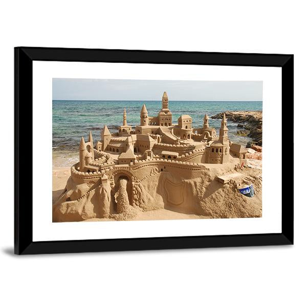 Sandcastle On Mediterranean Beach Canvas Wall Art-3 Horizontal-Gallery Wrap-25" x 16"-Tiaracle