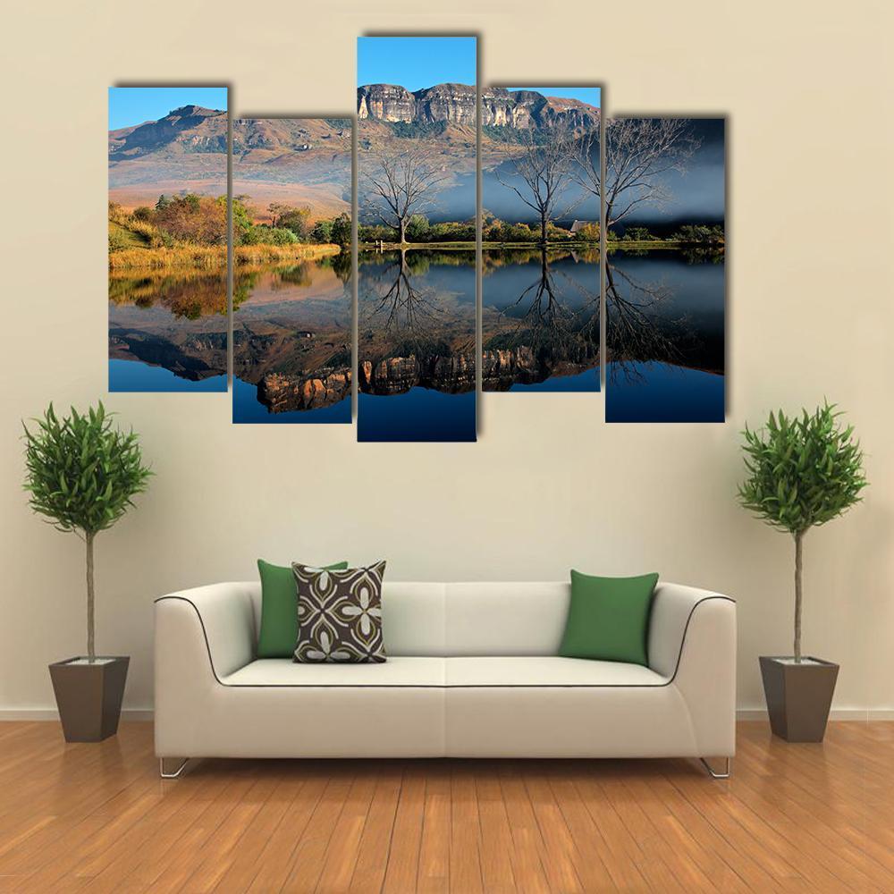 Sandstone Mountains With Reflection In Water Canvas Wall Art-5 Pop-Gallery Wrap-47" x 32"-Tiaracle