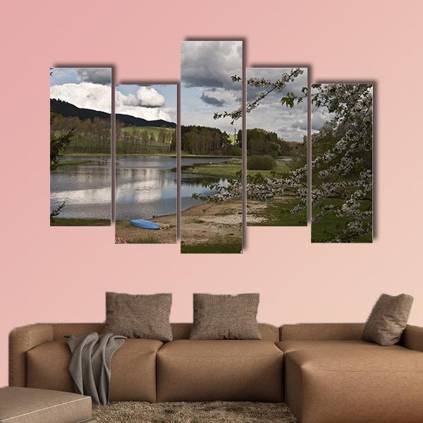 Sandy Beach And River Vltava Canvas Wall Art-5 Pop-Gallery Wrap-47" x 32"-Tiaracle
