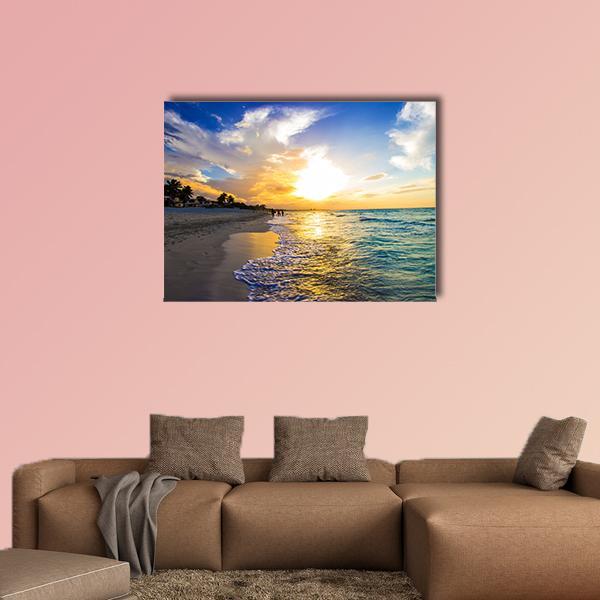 Sandy Beach With The Ocean At Sunset Canvas Wall Art-1 Piece-Gallery Wrap-36" x 24"-Tiaracle