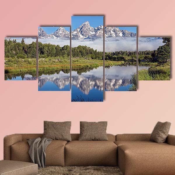 Sank River In Grand Teton National Park Wyoming Canvas Wall Art-5 Star-Gallery Wrap-62" x 32"-Tiaracle