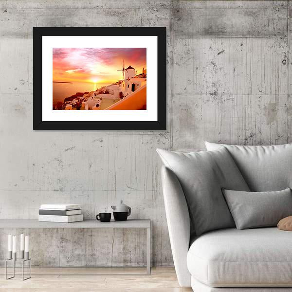 Santorini With Famous Windmill In Greece Canvas Wall Art-3 Horizontal-Gallery Wrap-25" x 16"-Tiaracle