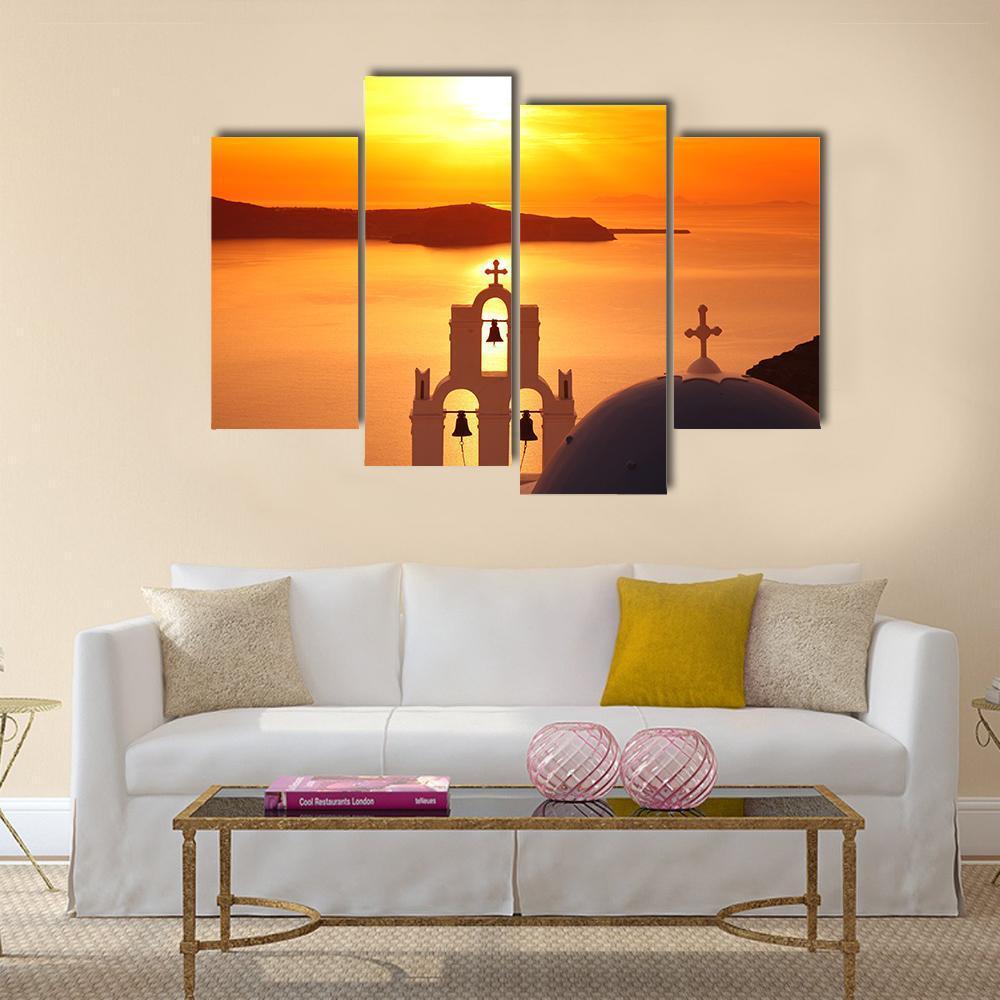 Santorini With Firostefani Church Canvas Wall Art-4 Pop-Gallery Wrap-50" x 32"-Tiaracle