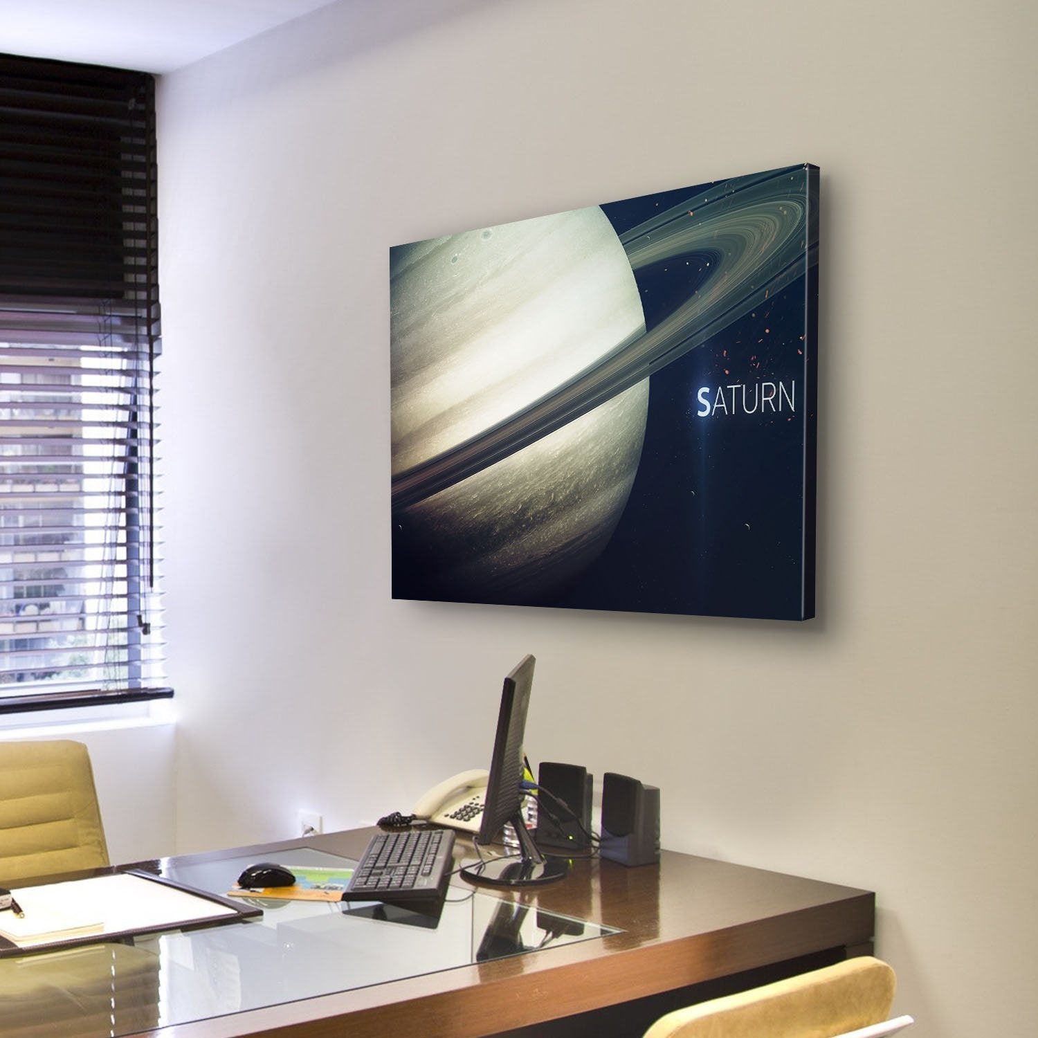 Saturn With Its Rings Canvas Wall Art-3 Horizontal-Gallery Wrap-25" x 16"-Tiaracle