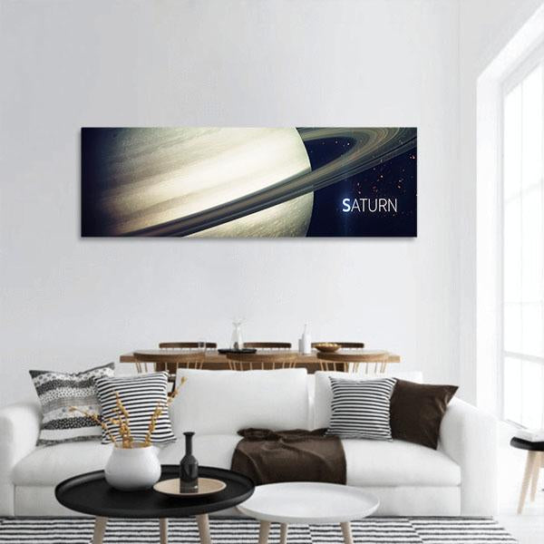 Saturn With Its Rings Panoramic Canvas Wall Art-1 Piece-36" x 12"-Tiaracle