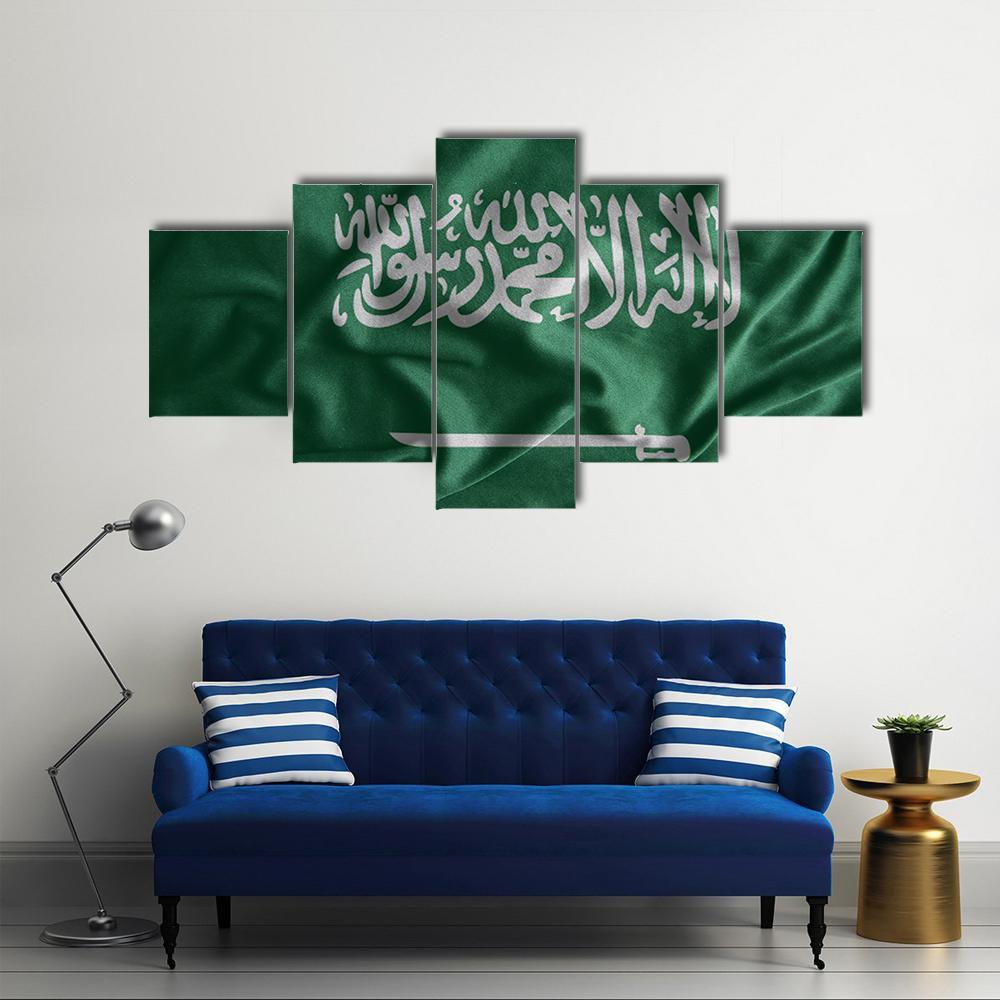 Saudi Arabia Flag Canvas Wall Art-5 Star-Gallery Wrap-62" x 32"-Tiaracle