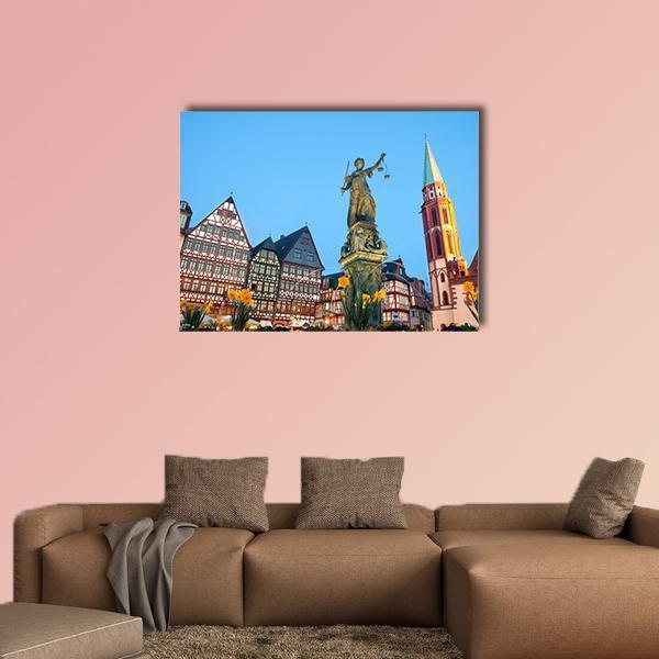 Scales Of Justice At Romerberg Square Canvas Wall Art-1 Piece-Gallery Wrap-48" x 32"-Tiaracle