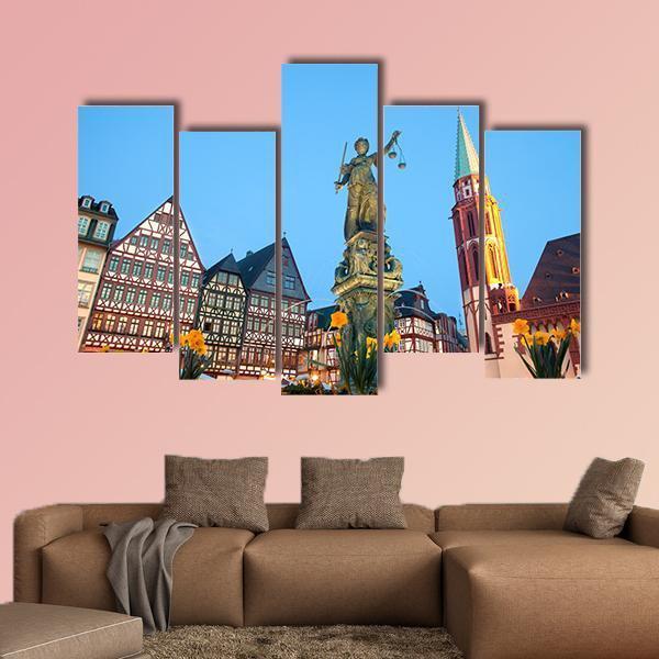 Scales Of Justice At Romerberg Square Canvas Wall Art-5 Pop-Gallery Wrap-47" x 32"-Tiaracle