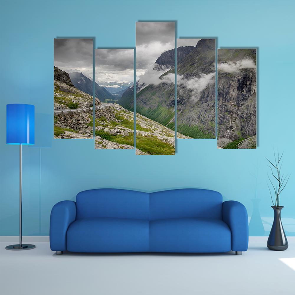 Scandinavia Mountain Landscapes Canvas Wall Art-5 Pop-Gallery Wrap-47" x 32"-Tiaracle
