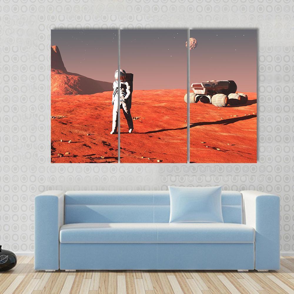Scene Of The Astronaut On Mars Canvas Wall Art-3 Horizontal-Gallery Wrap-37" x 24"-Tiaracle