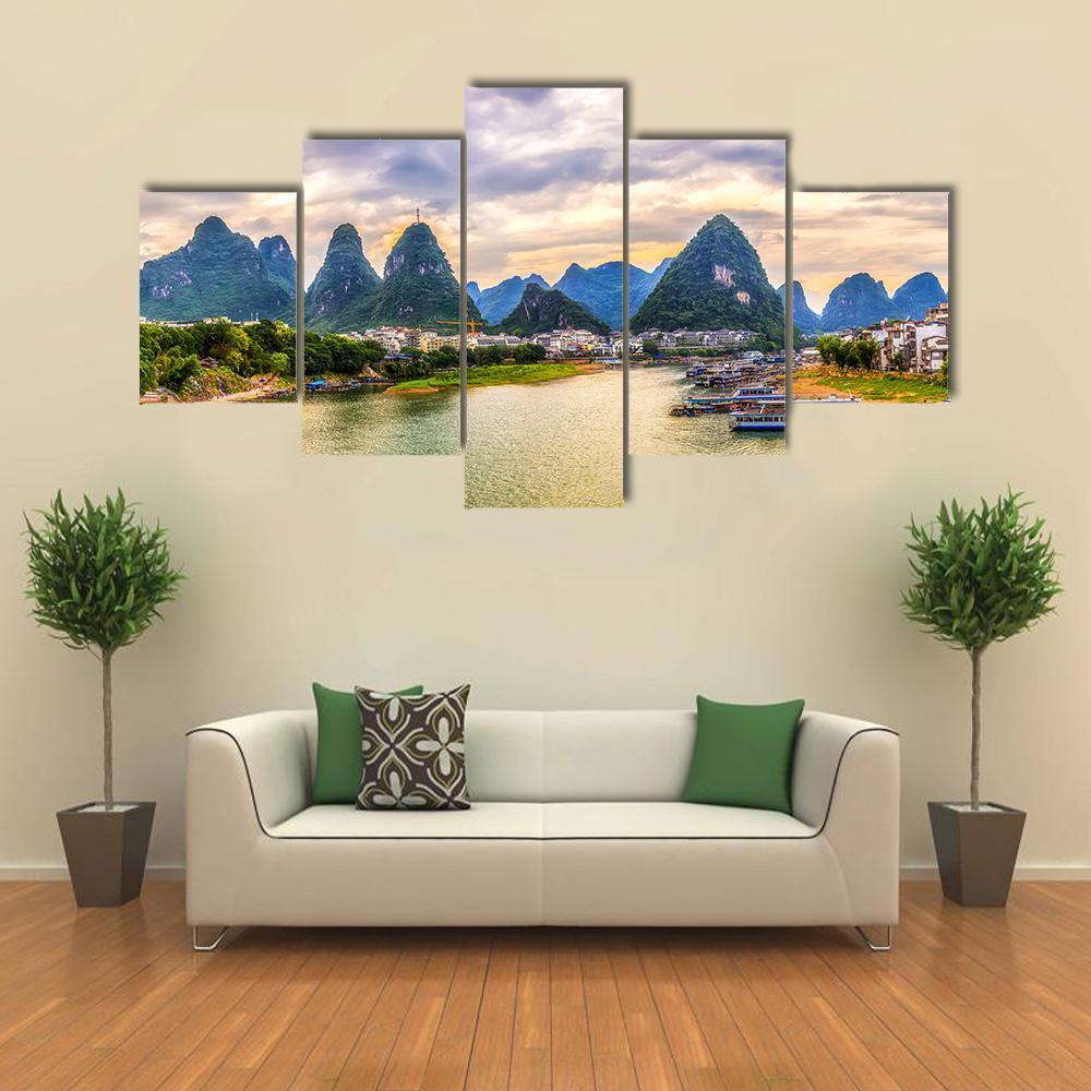 Scenery Of Guilin Canvas Wall Art-5 Star-Gallery Wrap-62" x 32"-Tiaracle