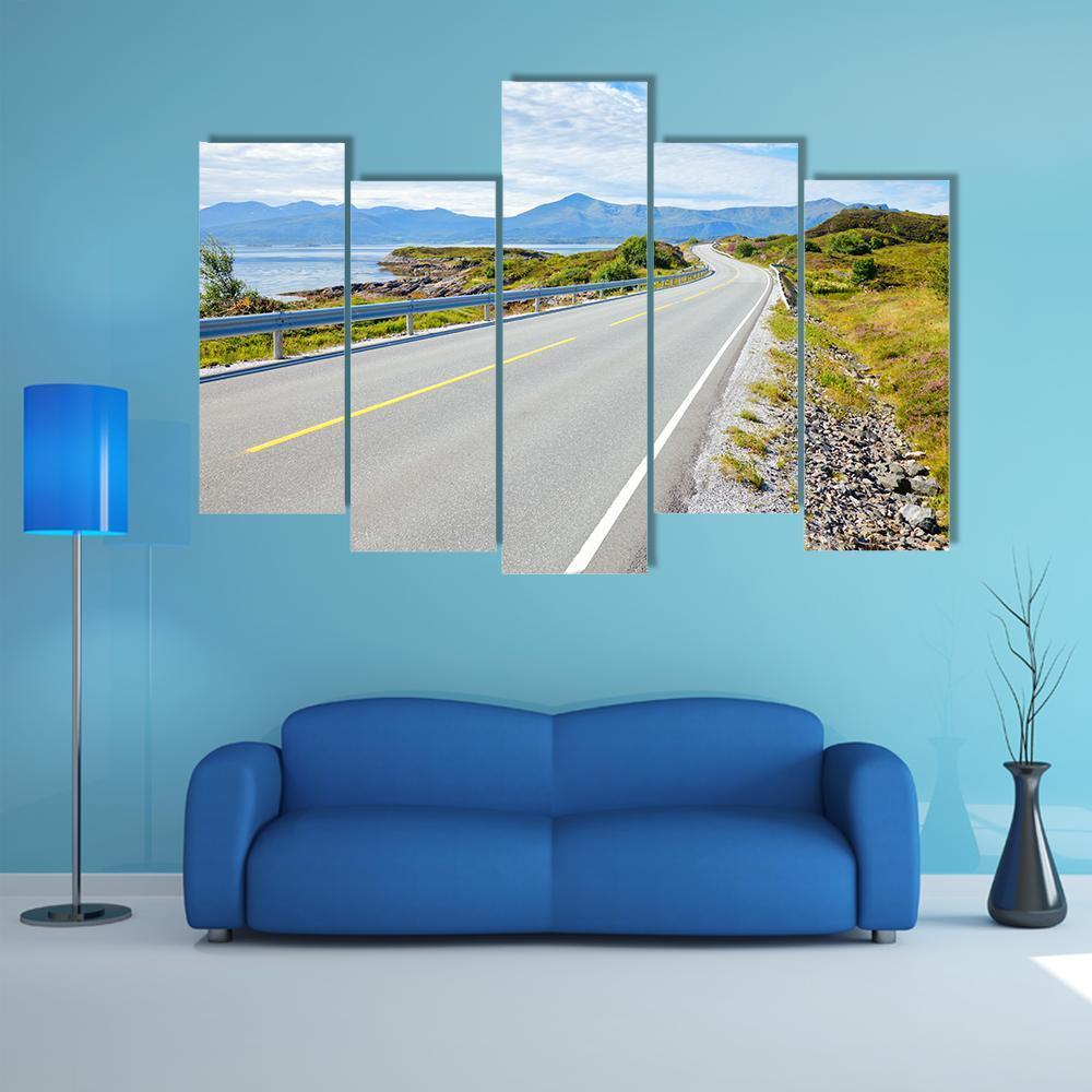 Scenic Atlantic Ocean Road In Norway Canvas Wall Art-5 Pop-Gallery Wrap-47" x 32"-Tiaracle