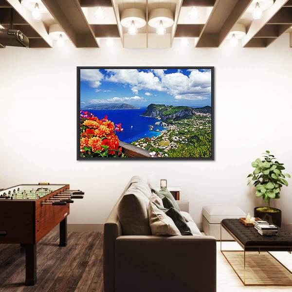 Scenic Capri Island In Italy Canvas Wall Art-3 Horizontal-Gallery Wrap-25" x 16"-Tiaracle