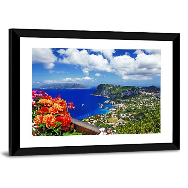 Scenic Capri Island In Italy Canvas Wall Art-3 Horizontal-Gallery Wrap-25" x 16"-Tiaracle