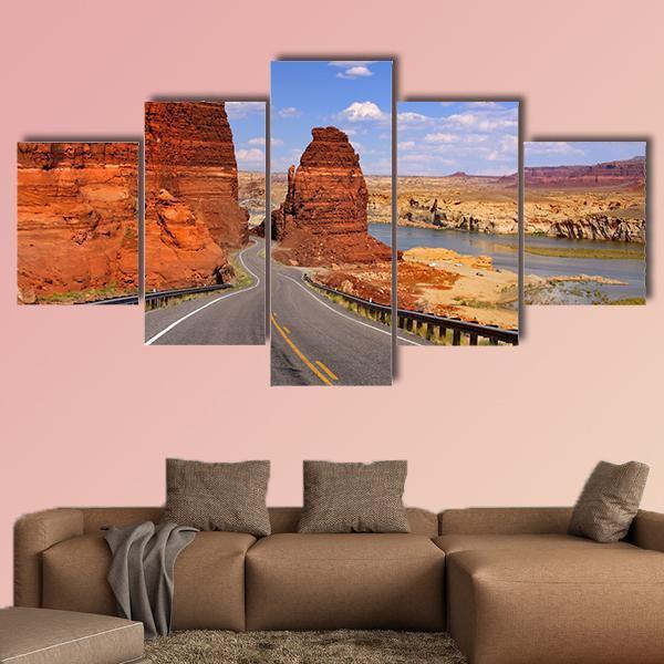 Scenic Desert Drive Canvas Wall Art-5 Star-Gallery Wrap-62" x 32"-Tiaracle