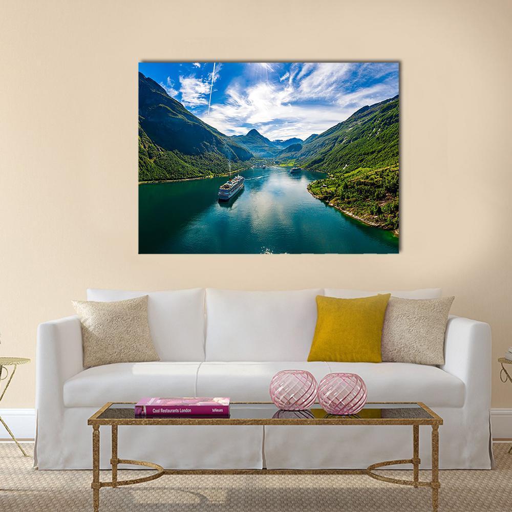 Scenic Geiranger Fjord In Norway Canvas Wall Art-1 Piece-Gallery Wrap-36" x 24"-Tiaracle