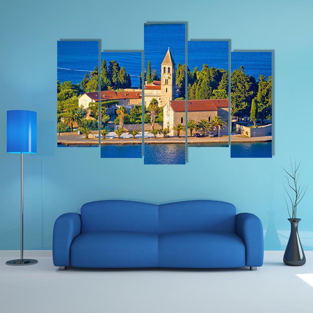 Scenic Island Of Vis Church Canvas Wall Art-5 Pop-Gallery Wrap-47" x 32"-Tiaracle