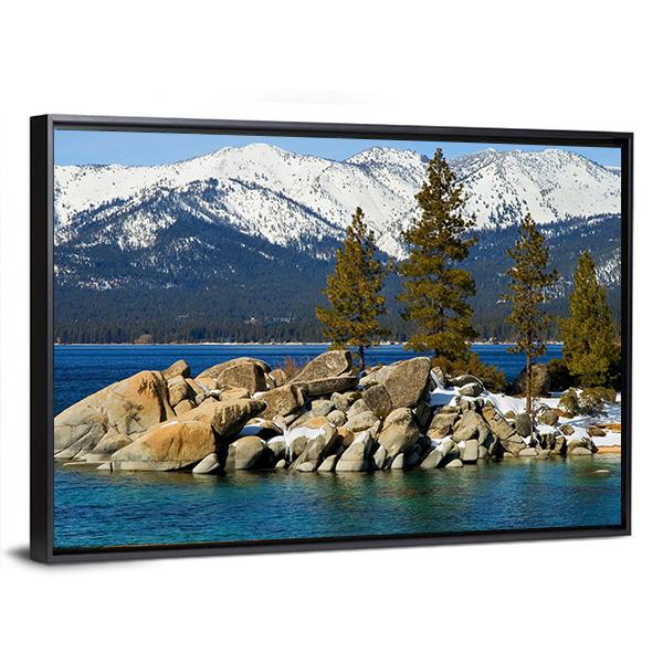 Scenic Lake Tahoe In Winter Canvas Wall Art-3 Horizontal-Gallery Wrap-25" x 16"-Tiaracle