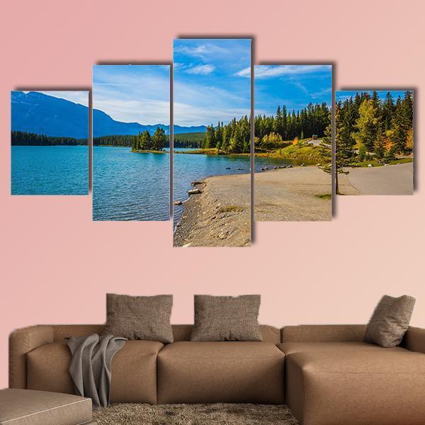 Scenic Lake Two Jack Canvas Wall Art-5 Star-Gallery Wrap-62" x 32"-Tiaracle