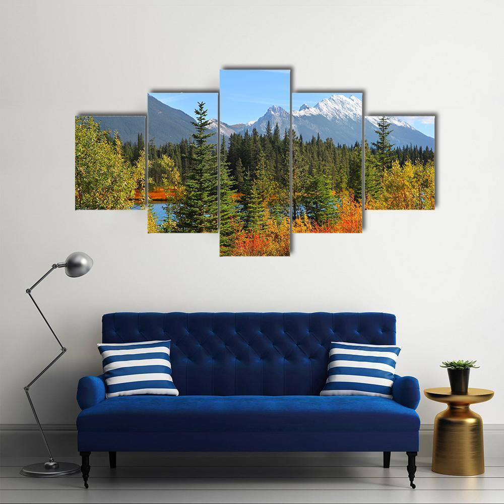 Scenic Landscape In Alberta Canada Canvas Wall Art-5 Star-Gallery Wrap-62" x 32"-Tiaracle