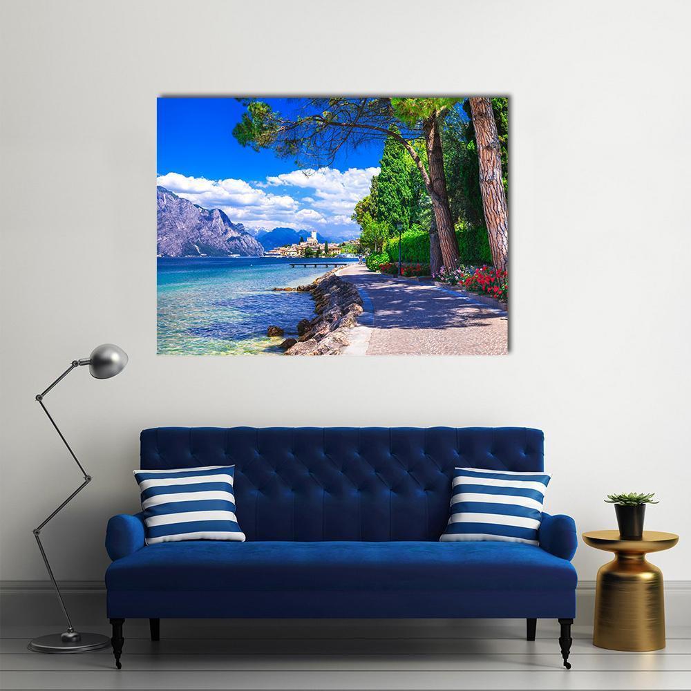Scenic Landscape Of Lago Di Garda Canvas Wall Art-1 Piece-Gallery Wrap-48" x 32"-Tiaracle