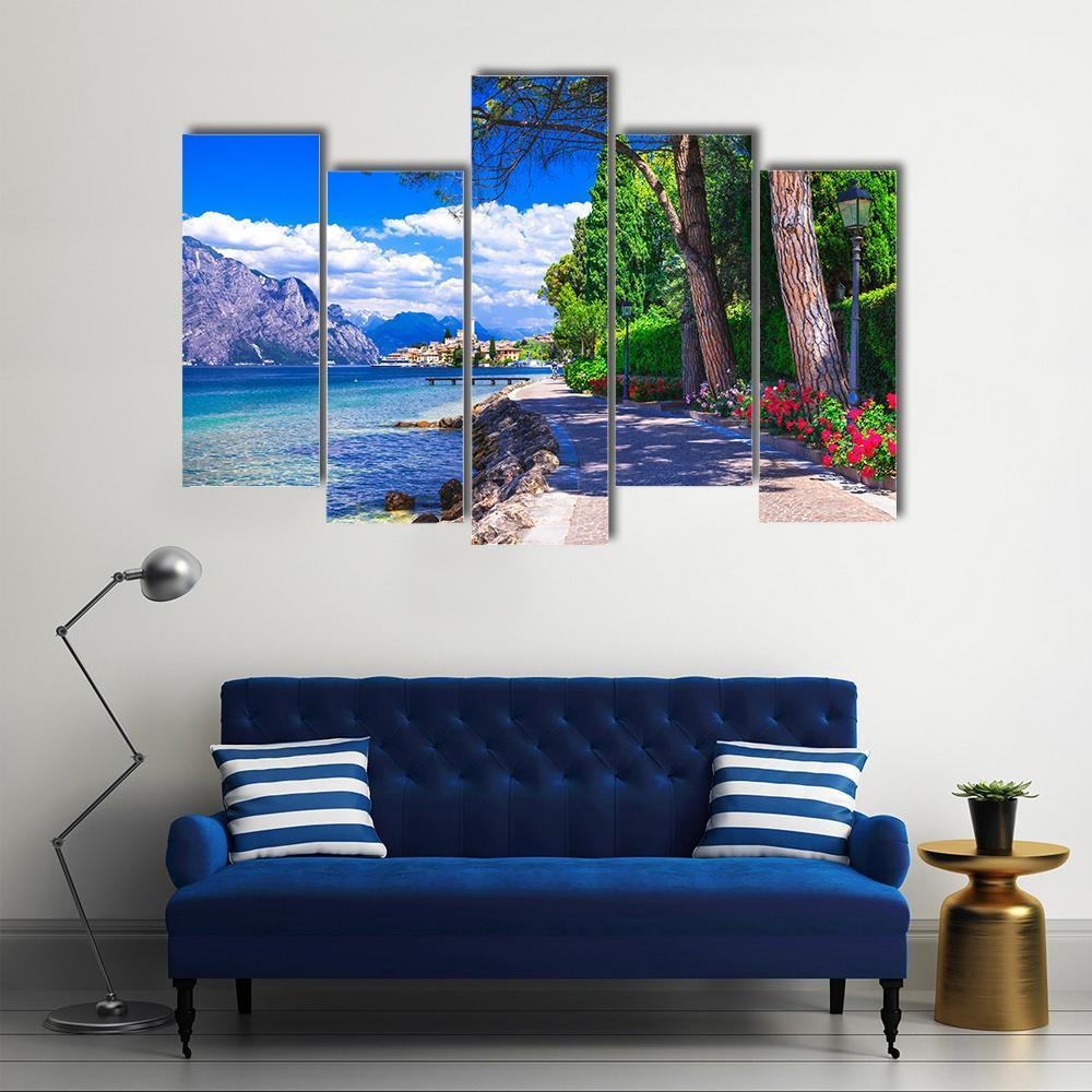 Scenic Landscape Of Lago Di Garda Canvas Wall Art-5 Pop-Gallery Wrap-47" x 32"-Tiaracle
