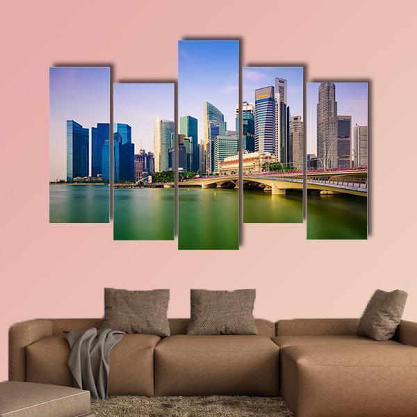Scenic Singapore Skyline Canvas Wall Art-5 Pop-Gallery Wrap-47" x 32"-Tiaracle