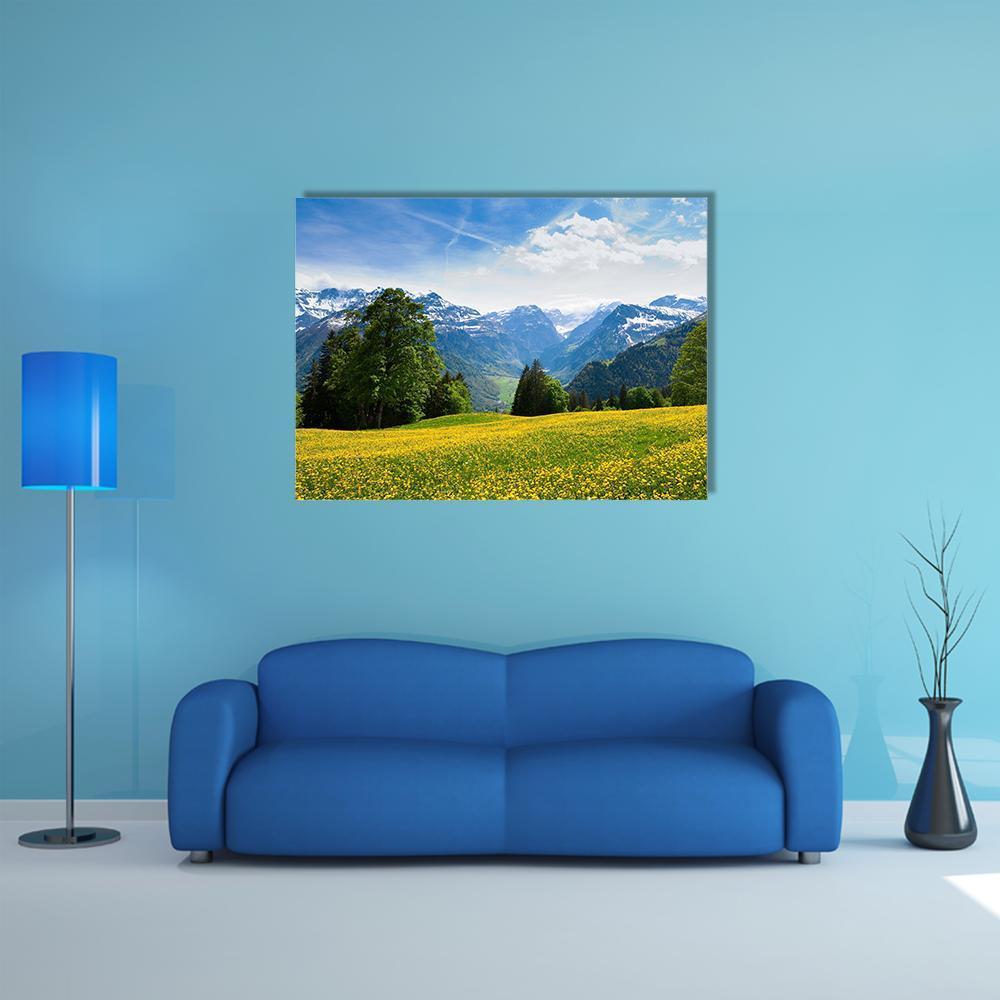 Scenic View From Braunwald In Spring Canvas Wall Art-1 Piece-Gallery Wrap-48" x 32"-Tiaracle