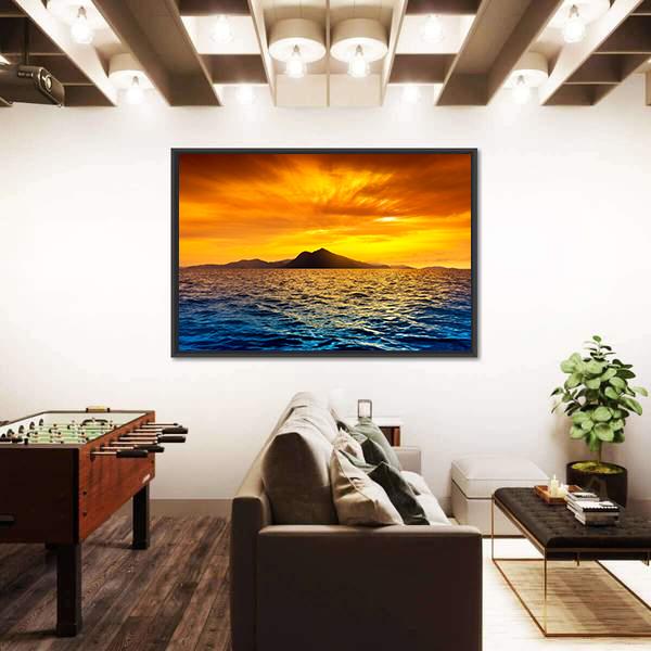 Scenic View Of Island During Sunset Panoramic Canvas Wall Art-1 Piece-36" x 12"-Tiaracle
