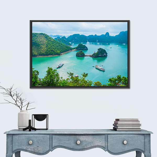 Scenic View Of Islands In Halong Bay Canvas Wall Art-1 Piece-Floating Frame-24" x 16"-Tiaracle