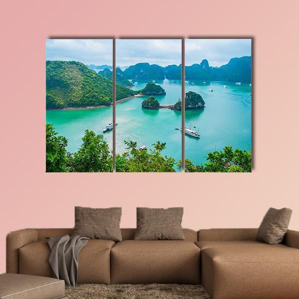 Scenic View Of Islands In Halong Bay Canvas Wall Art-3 Horizontal-Gallery Wrap-37" x 24"-Tiaracle