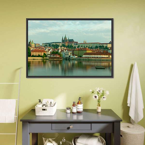 Scenic View On Vltava River Canvas Wall Art-1 Piece-Floating Frame-24" x 16"-Tiaracle