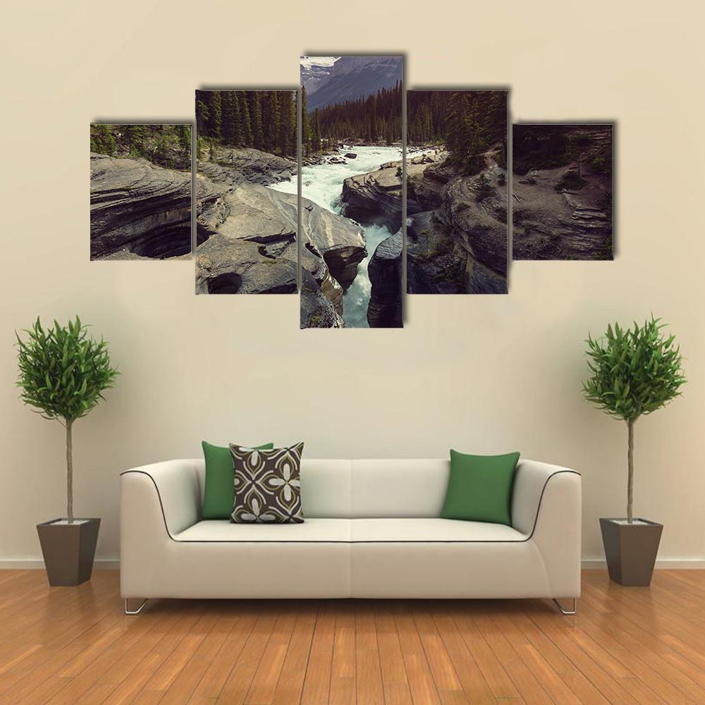 Scenic Views Of Athabasca River Canvas Wall Art-5 Star-Gallery Wrap-62" x 32"-Tiaracle