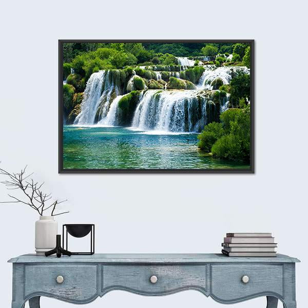 Scenic Waterfall Canvas Wall Art-1 Piece-Floating Frame-24" x 16"-Tiaracle