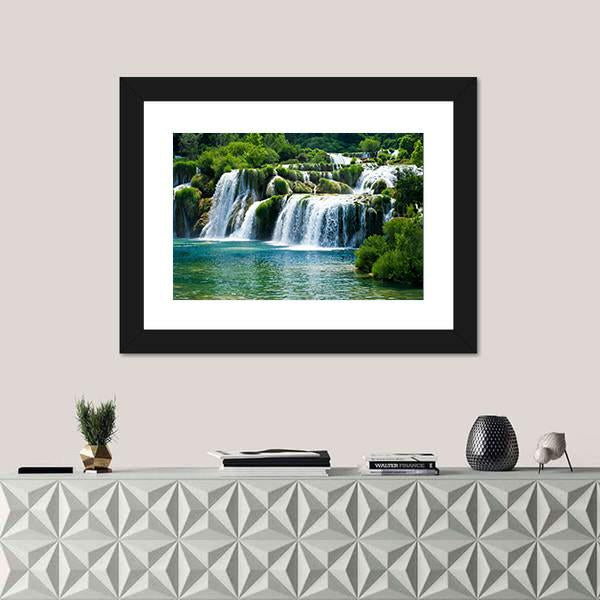 Scenic Waterfall Canvas Wall Art-1 Piece-Framed Print-20" x 16"-Tiaracle