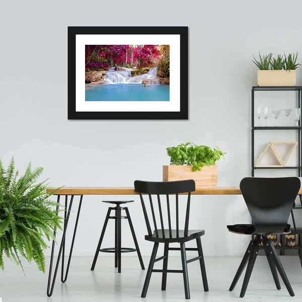 Scenic Waterfall In Rain Forest Canvas Wall Art-3 Horizontal-Gallery Wrap-25" x 16"-Tiaracle