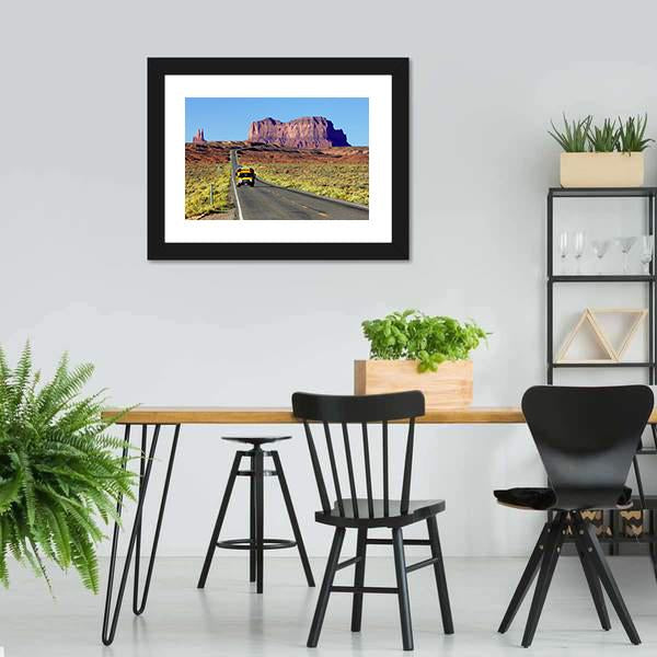 School Bus On Road At Monument Valley USA Canvas Wall Art-3 Horizontal-Gallery Wrap-25" x 16"-Tiaracle