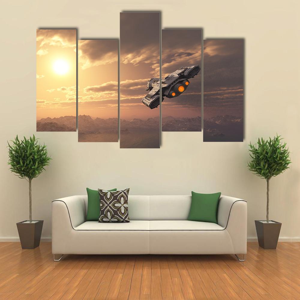 Science Fiction Spaceship Canvas Wall Art-5 Pop-Gallery Wrap-47" x 32"-Tiaracle