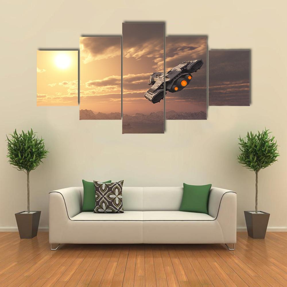 Science Fiction Spaceship Canvas Wall Art-5 Star-Gallery Wrap-62" x 32"-Tiaracle