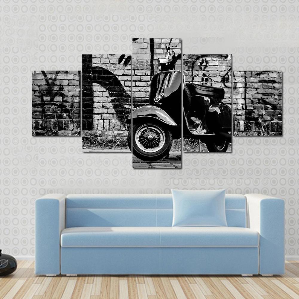 Scooter In front Of A Wall Canvas Wall Art-5 Star-Gallery Wrap-62" x 32"-Tiaracle
