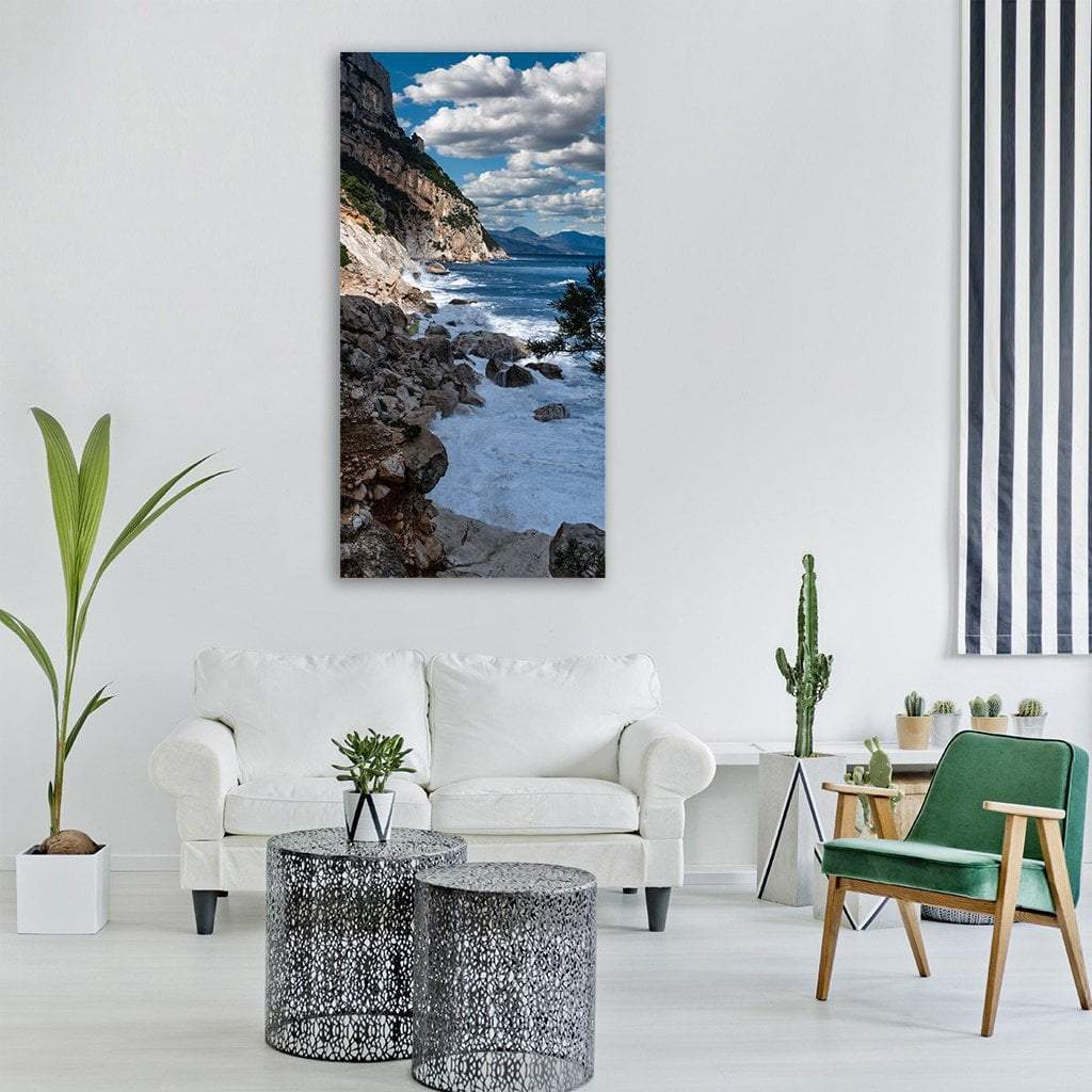 Sea Beach With High Cliffs Vertical Canvas Wall Art-1 Vertical-Gallery Wrap-12" x 24"-Tiaracle