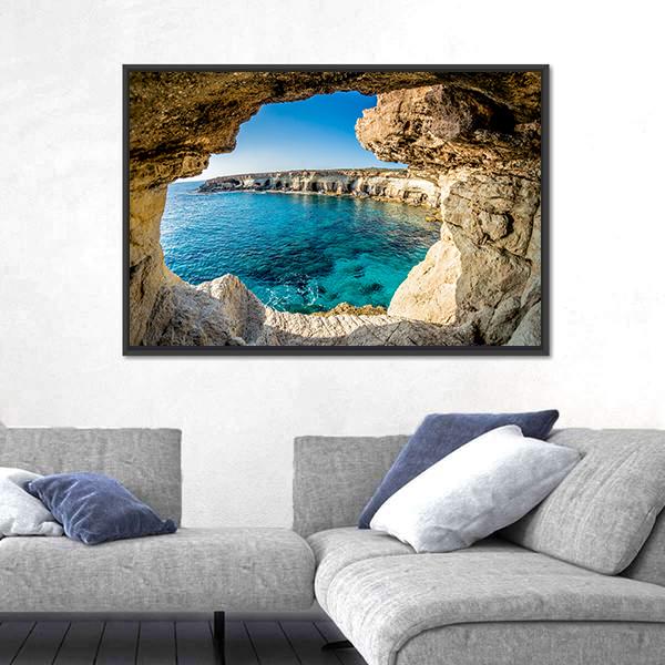 Sea Caves Near Ayia Napa In Cyprus Canvas Wall Art-3 Horizontal-Gallery Wrap-25" x 16"-Tiaracle